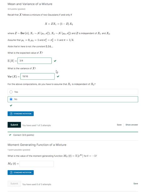 Solved Mean And Variance Of A Mixture Points Graded Chegg