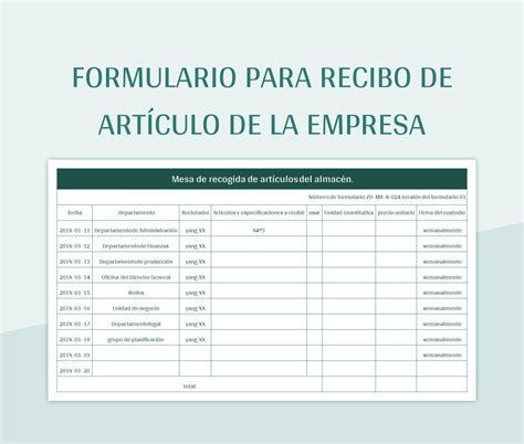 Plantilla De Excel Formulario Para Recibo De Artículo De La Empresa Y