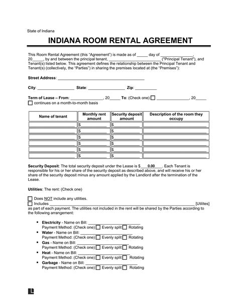 Free Indiana Room Rental Agreement Template Pdf And Word