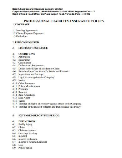 Free Liability Policy Samples Templates In Pdf Ms Word