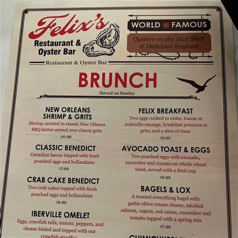 Menu at Felix's Restaurant & Oyster Bar, Pensacola Beach