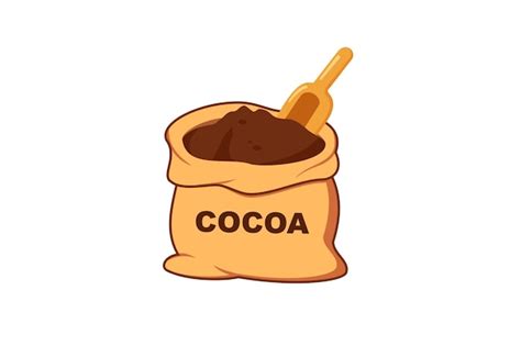 Vector De Cacao En Polvo En Una Bolsa Con Una Cuchara De Madera Aislada