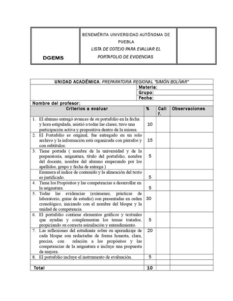 Lista De Cotejo Portafolio De Evidencias Vd By Rosal O S Nchez Issuu