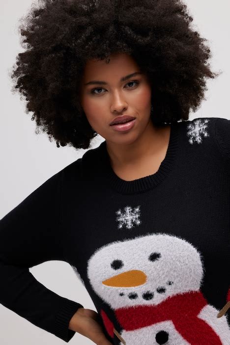 Pull de Noël col rond et manches longues motif bonhomme de neige D