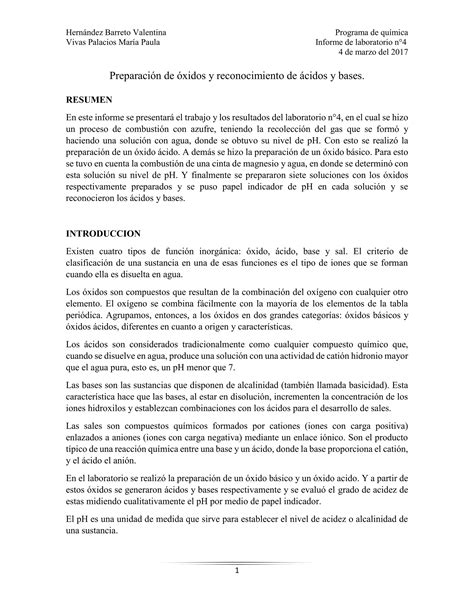 Informe De Laboratorio Pdf Descarga Gratuita