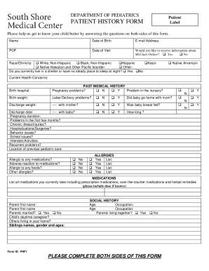 Fillable Online Pediatric Patient History Form Cloudfront Net Fax