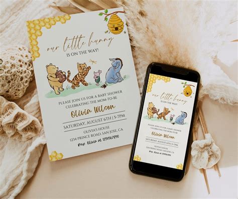 Classic Winnie The Pooh Baby Shower Invite Vintage Pooh Invitation