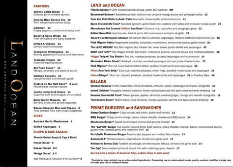 Menu at Land Ocean Restaurant Roseville, Roseville