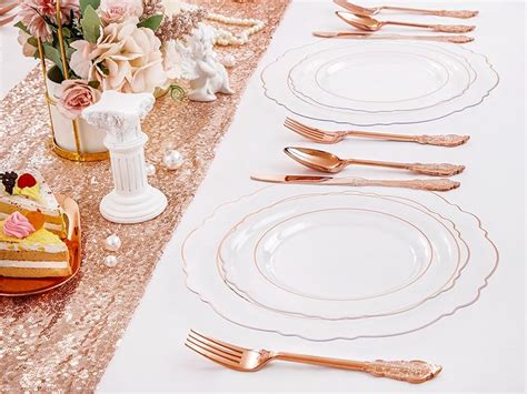 Amazon Wdf Pcs Rose Gold Plates Plastic Disposable Baroque