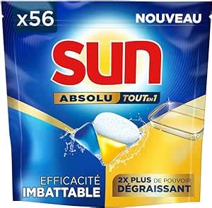 Sun Absolu Pastilles Lave Vaisselle Tout en 1 Dégraissant 56 Capsules