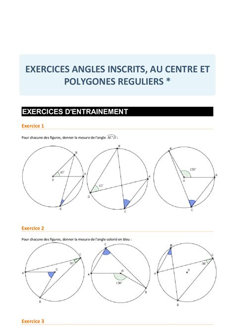 Angles Inscrits Angles Au Centre Polygones R Guliers Exercices D