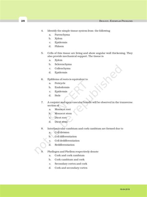 Ncert Exemplar Book For Class 11 Biology Chapter 6 Anatomy Of Flowering