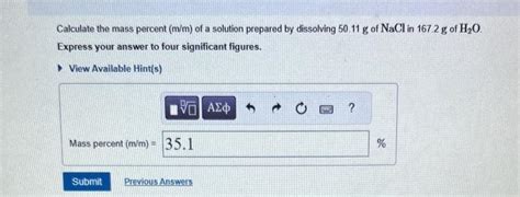 Solved Calculate The Mass Percent M M Of A Solution Chegg