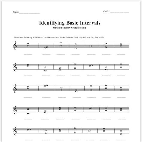 Identifying Basic Intervals Music Theory Worksheet Printable Etsy