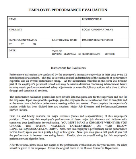 10 Performance Evaluation Forms Samples Examples And Formats Sample Templates