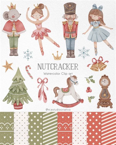 Nutcracker Watercolor Clipart Christmas Cliparts Ballet Etsy