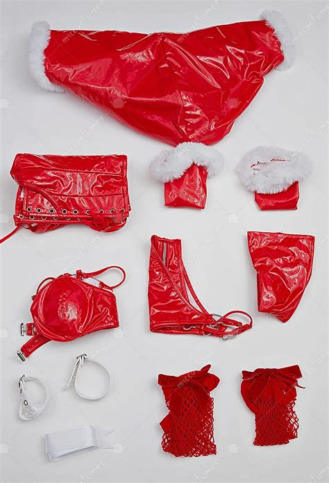Christmas Sexy Lingerie Set Red Bra Panty And Corset With Furry Short Cape Stockings Top