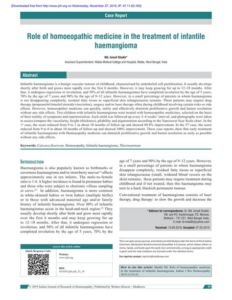 Role Of Homeopathic Medicine In The Treatment Of Infantile Hemangioma Pdf