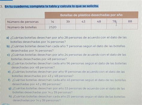 Solved En Tu Cuaderno Completa La Tabla Y Calcula Lo Que Se Solicita