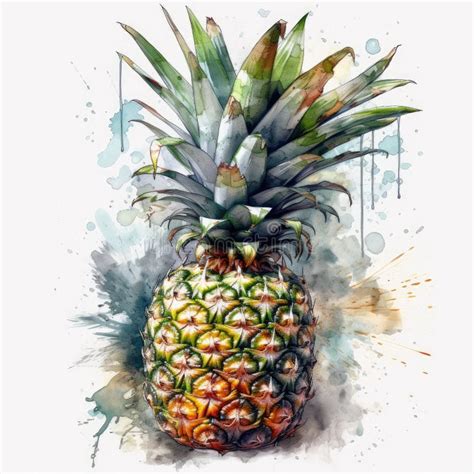 Tropical Delight Pineapple Watercolor On White Background For