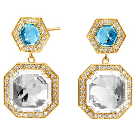 Yellow Gold Wrapped Drop Earring With Rock Crystal And Blue Topaz For Sale At 1stdibs