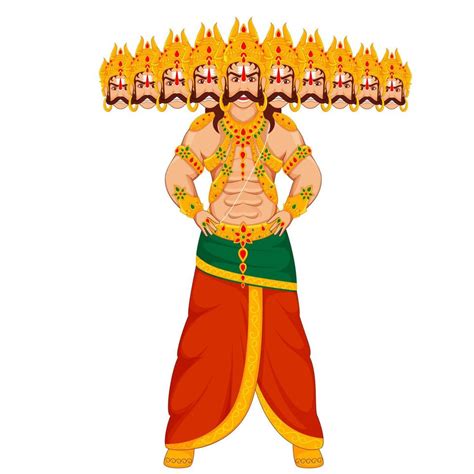 Illustration Of King Ravan Demon With His Ten Heads In Standing Pose