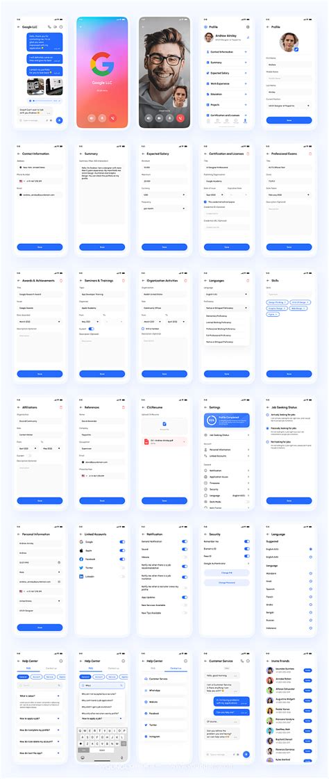 200多屏求职应聘招聘找工作app界面设计蓝色ui套件明暗模板下载颜格视觉