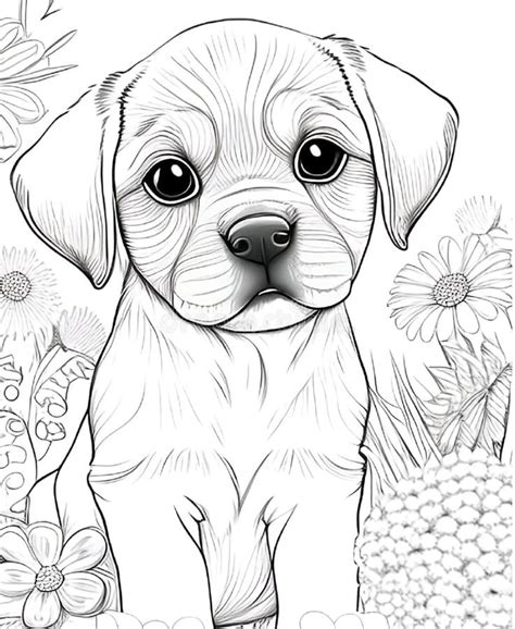 Sweet Dog with Big Eyes and a Playful Expression, Coloring Page for Dog