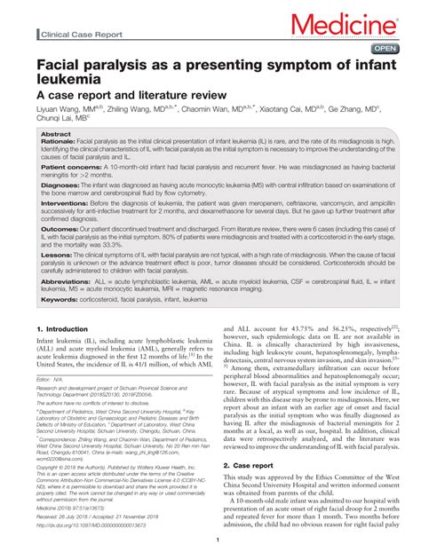 Pdf Facial Paralysis As A Presenting Symptom Of Infant Leukemia A