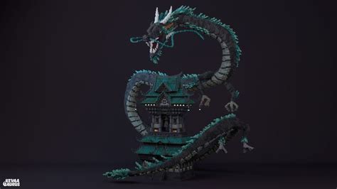 Japanese Dragon And Temple Build Minecraft Statues Minecraft