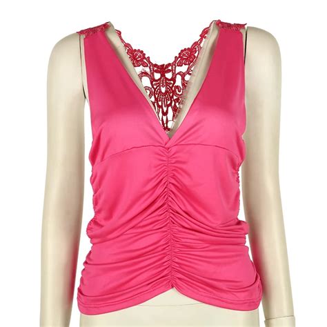 Plus Size Sexy Women Summer Lace Backless Vest Sleeveless V Neck Pleat