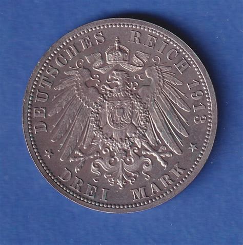 Mecklenburg Strelitz Silbermünze Großherzog Adolf Friedrich V 3 Mark