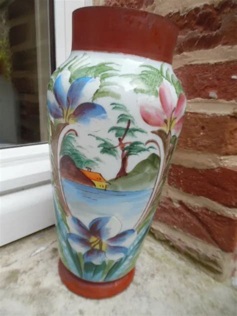 Beau Grand Vase Napol On Iii En Opaline Peint Maill Eur