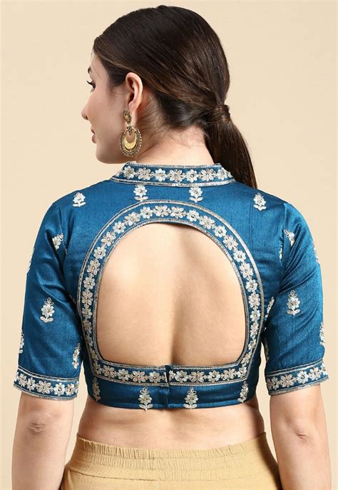 Buy Embroidered Art Silk Back Cut Blouse In Teal Blue Online Udy238 Utsav Fashion