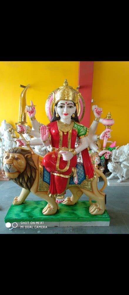 Painted Hindu White Marble Durga Maa Statue For Home Size 3 Feet In