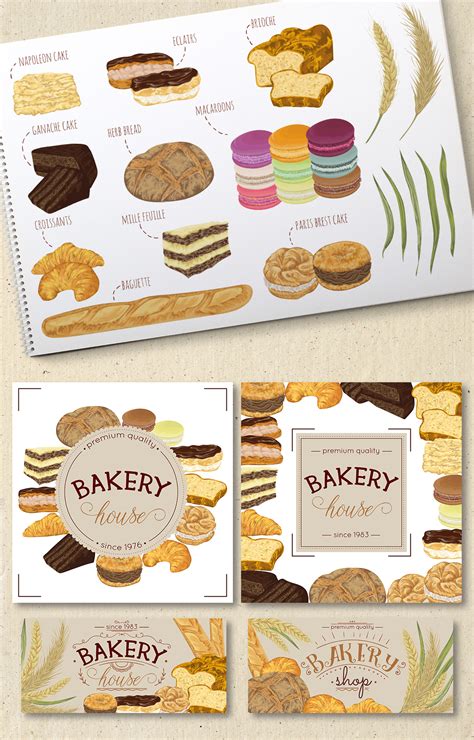 French pastries vector set (138375) | Illustrations | Design Bundles