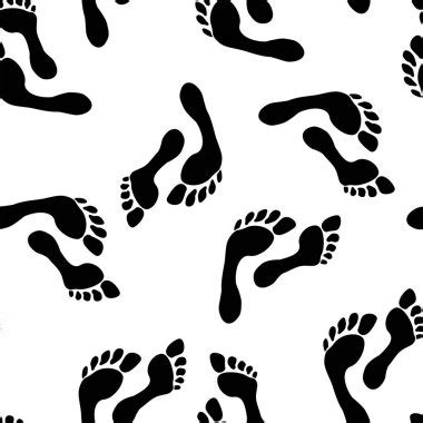 Black Silhouette Foot Seamless Pattern Human Footprint Icon