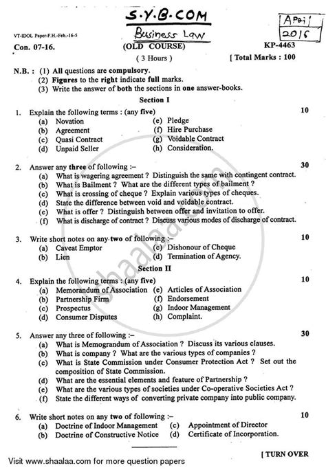 Business Law Bcom Idol Correspondence Nd Year Sybcom