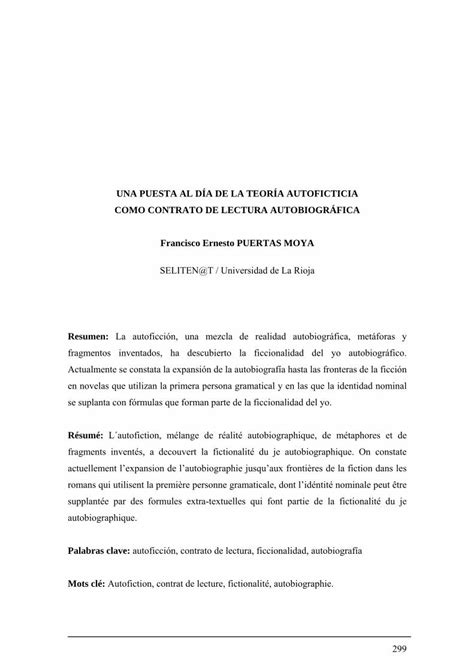 PDF pdf Una puesta al día de la teoría autoficticia como contrato de