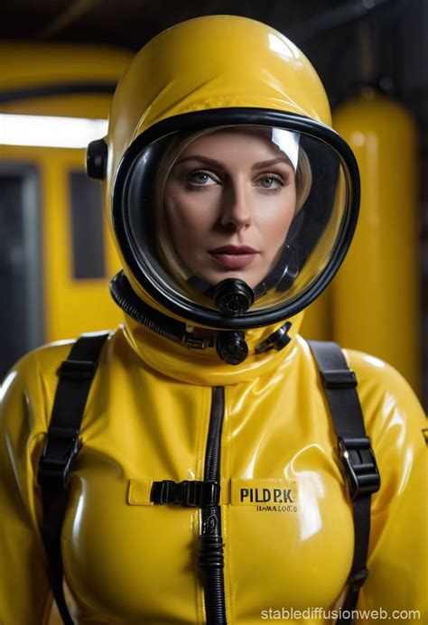 Blonde Woman In Latex Diving Suit Drifting In Oil Stable Diffusion Online
