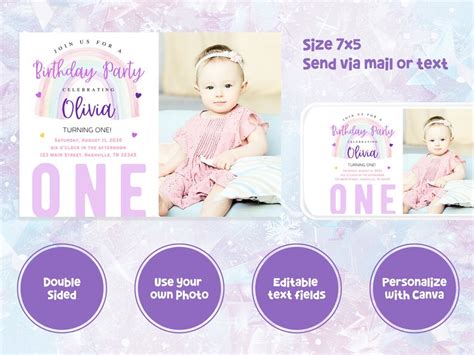 Editable Rainbow Birthday Invitation Rainbow Invite Colorful Rainbow