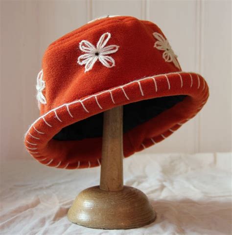 Rust Daisy Cloche Hat Orange Fleece Hat Burnt Orange Bucket Etsy