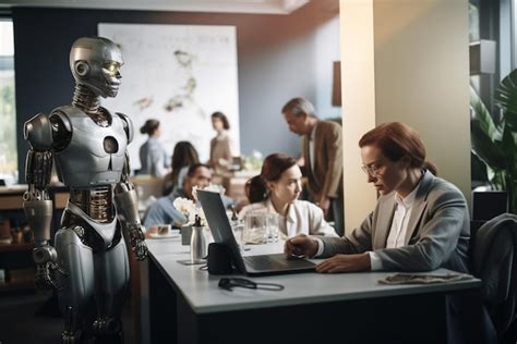 Premium Photo A Robot Working In A Modern Office With Real People