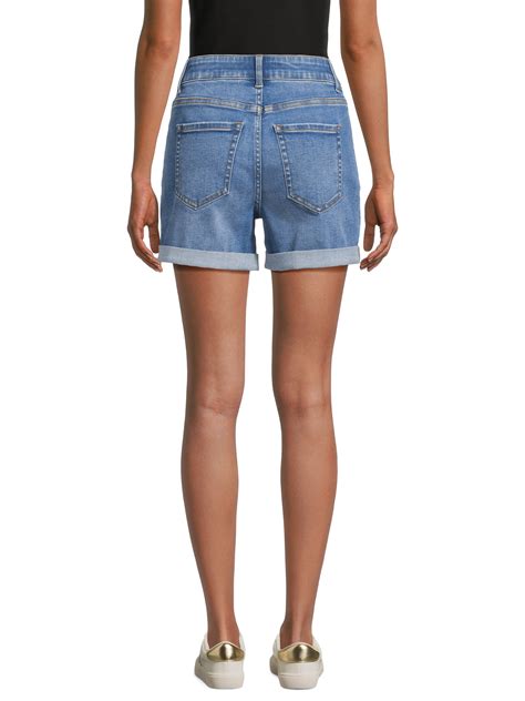 Time And Tru Womens Mid Rise Double Roll Denim Shorts 4 Inseam Sizes 2 20