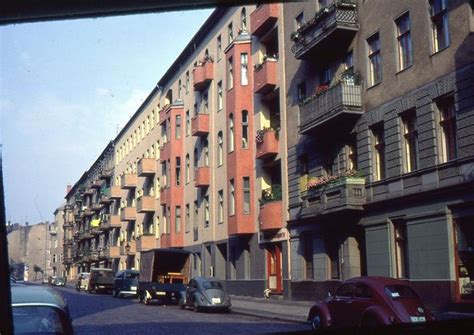 35mm Slide West Berlin Street Scene Apartment Buildings Cars 1968