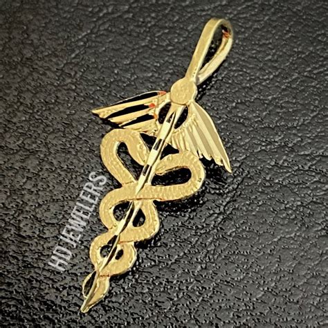 Solid 14k Gold Caduceus Nurse Pendant Charm Etsy Uk