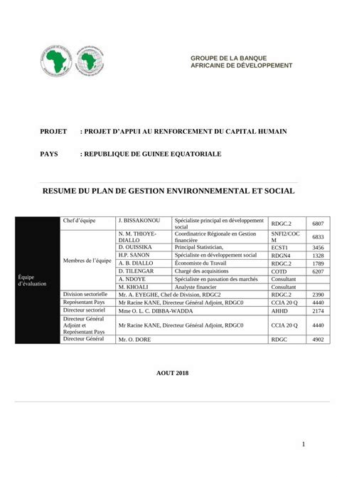 Pdf Resume Du Plan De Gestion Environnemental Et Social Dokumen Tips