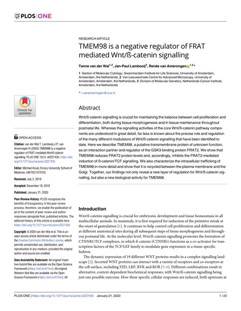 Pdf Tmem Is A Negative Regulator Of Frat Mediated Wnt Catenin