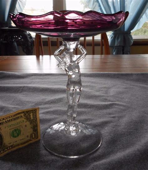 Cambridge Glass Amethyst Statuesque Nude Stem Cupped Compote