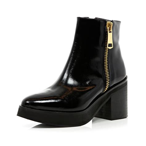 River Island Black Block Heel Pointed Ankle Boots In Black Lyst